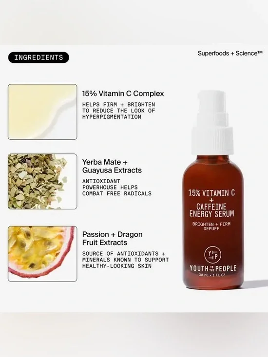 Youth To The People 15% Vitamin C + Caffeine Energy Serum - 8ml - Picture 4 of 8